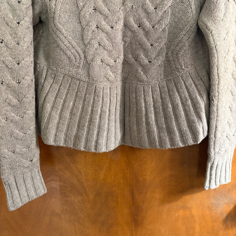 Vince Alpaca Wool Cashmere Tan Bolero Cocoon Cardigan Sweater Cable Knit Preppy - Picture 8 of 13